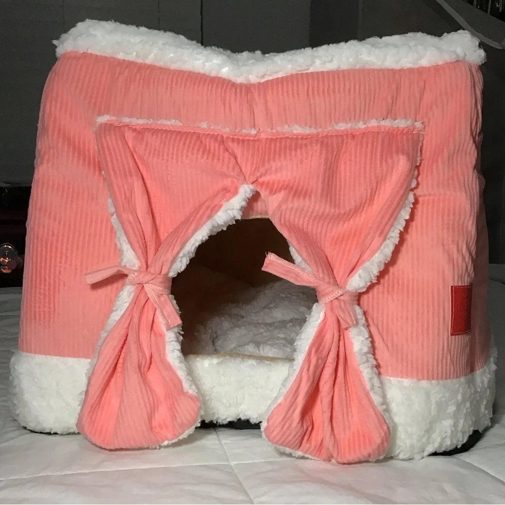 Cat Bed with Curtains, Cat Hideout, Cat Cave, Foldable Cat Bed, Size L